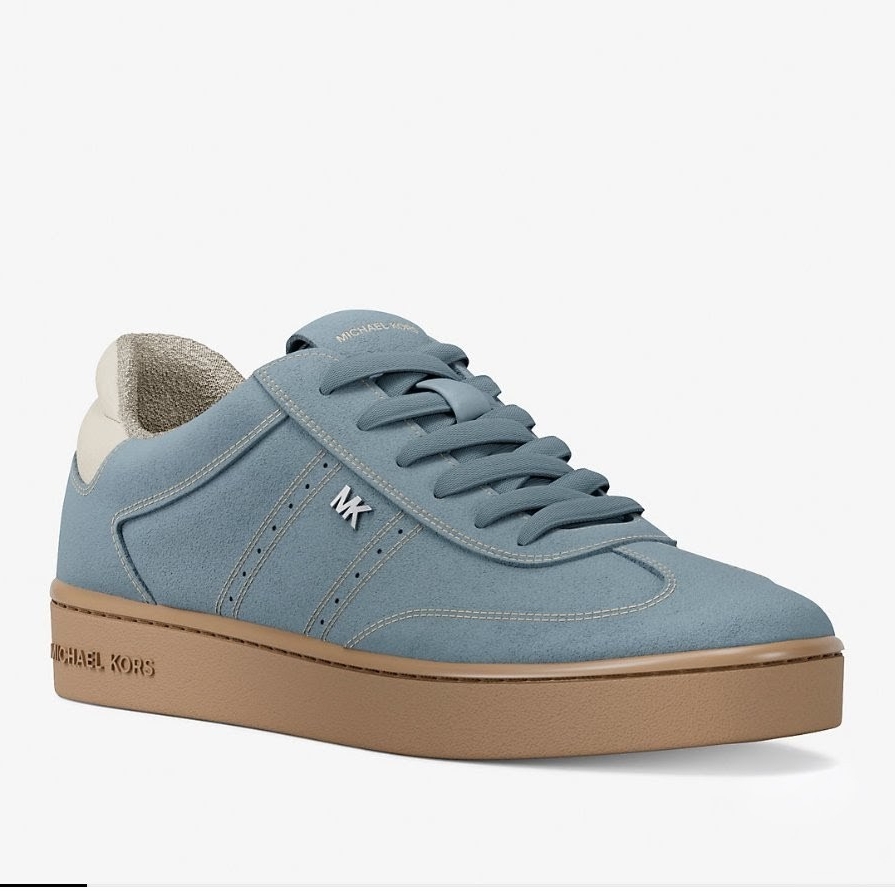 Michael Kors Dusty Blue Suede Low-Top Sneaker With Tan Sole